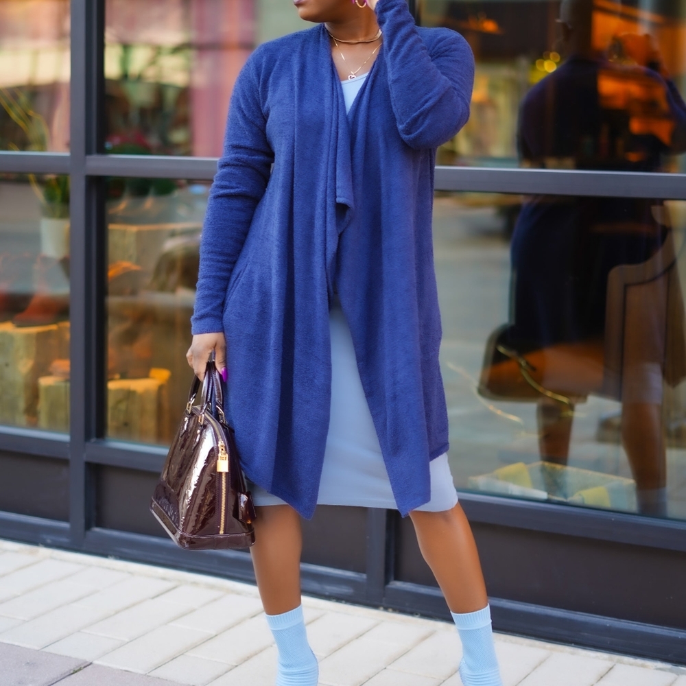 Draped Open Front Cardigan Sweater